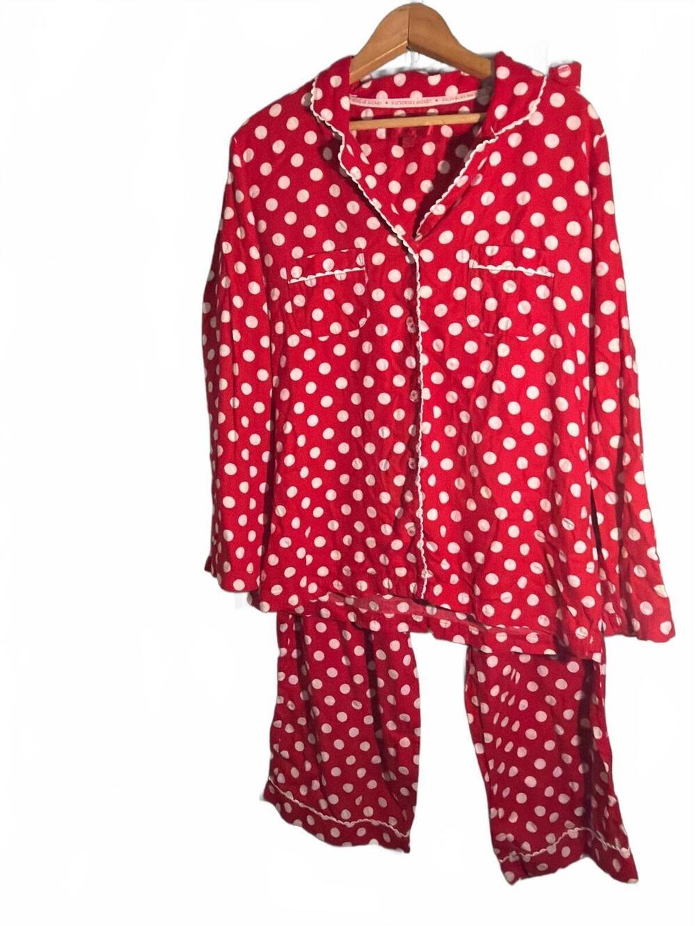 Victoria's Secret Red and White Polka Dot Cotton Pajama Set Small